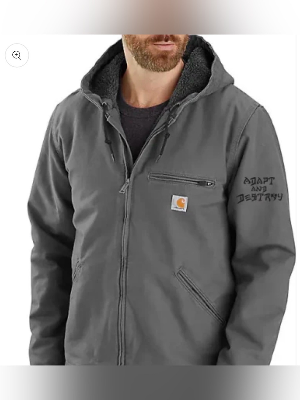Carhartt Men’s Gray Sherpa-Lined Hooded Work Jacket with Chest Zip